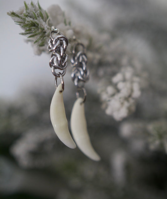 Coyote teeth chainmail earrings